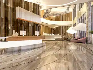 台中酒店推薦飯店大廳空間,設有接待櫃檯與休憩座位區。
