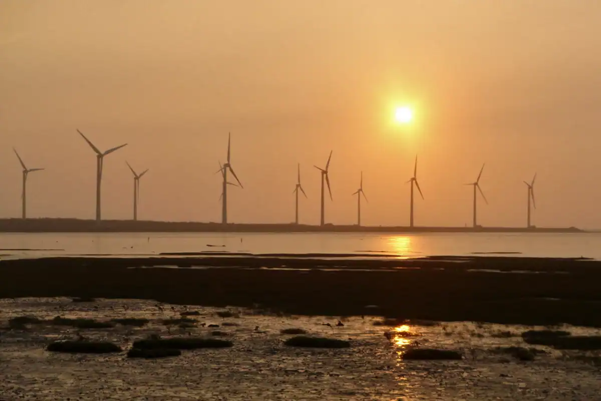 高美濕地住宿注意事項配圖：高美濕地知名的白色風力發電機